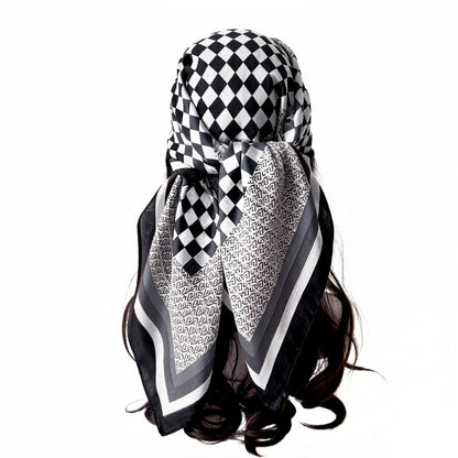Checkered Large Square Scarf Lightweight Head Neck Hair Wrap 35 Inch