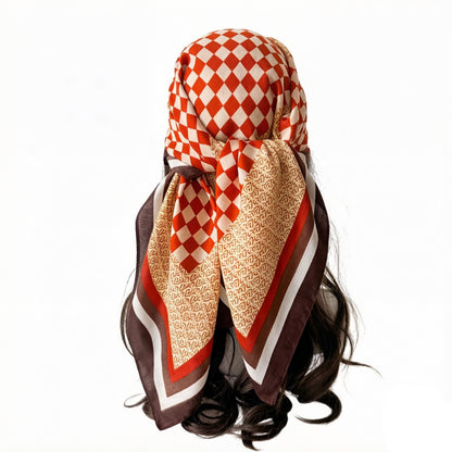 Checkered Large Square Scarf Lightweight Head Neck Hair Wrap 35 Inch