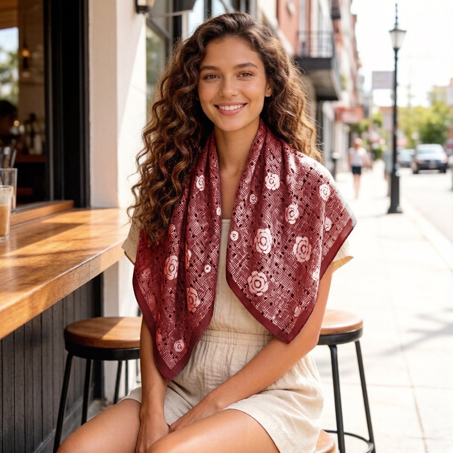 Floral Large Square Scarf Lightweight Head Neck Hair Wrap Shawl 35 Inch