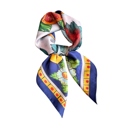Square Satin Scarf Floral Lemon Print Lightweight Hair Neck Accessory