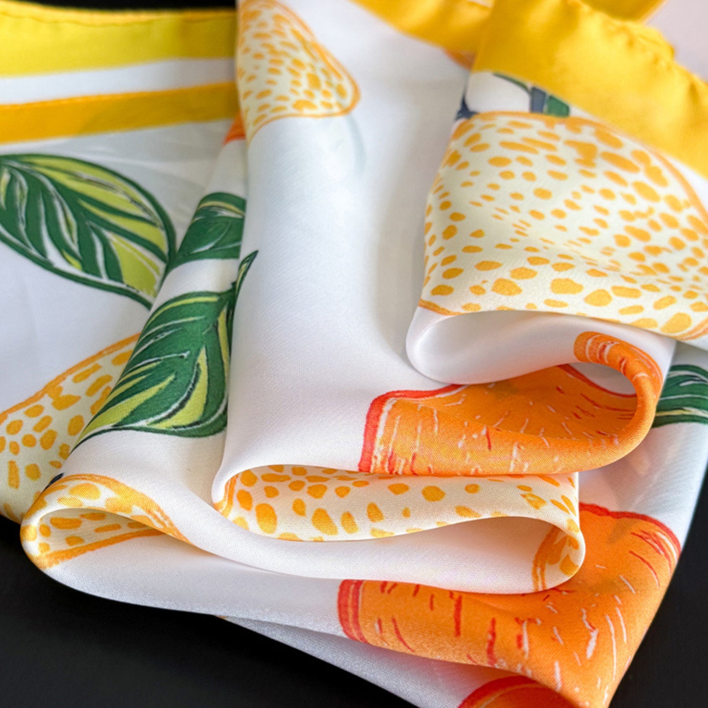 Square Satin Scarf Floral Lemon Print Lightweight Hair Neck Accessory