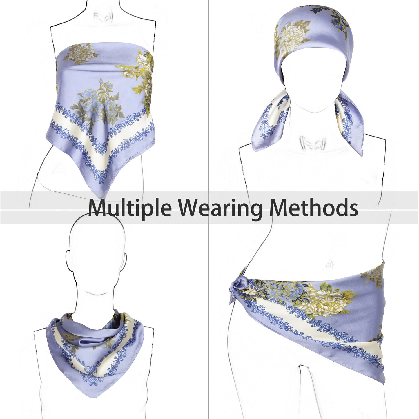 Square Satin Scarf Floral Lemon Print Lightweight Hair Neck Accessory