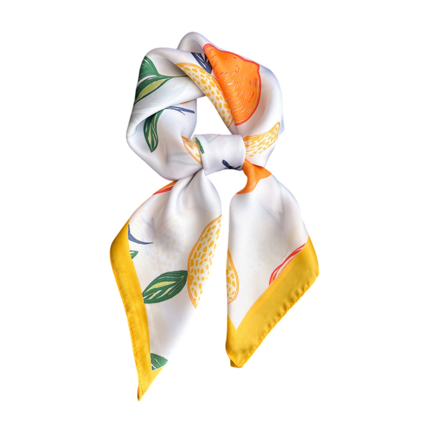 Square Satin Scarf Floral Lemon Print Lightweight Hair Neck Accessory