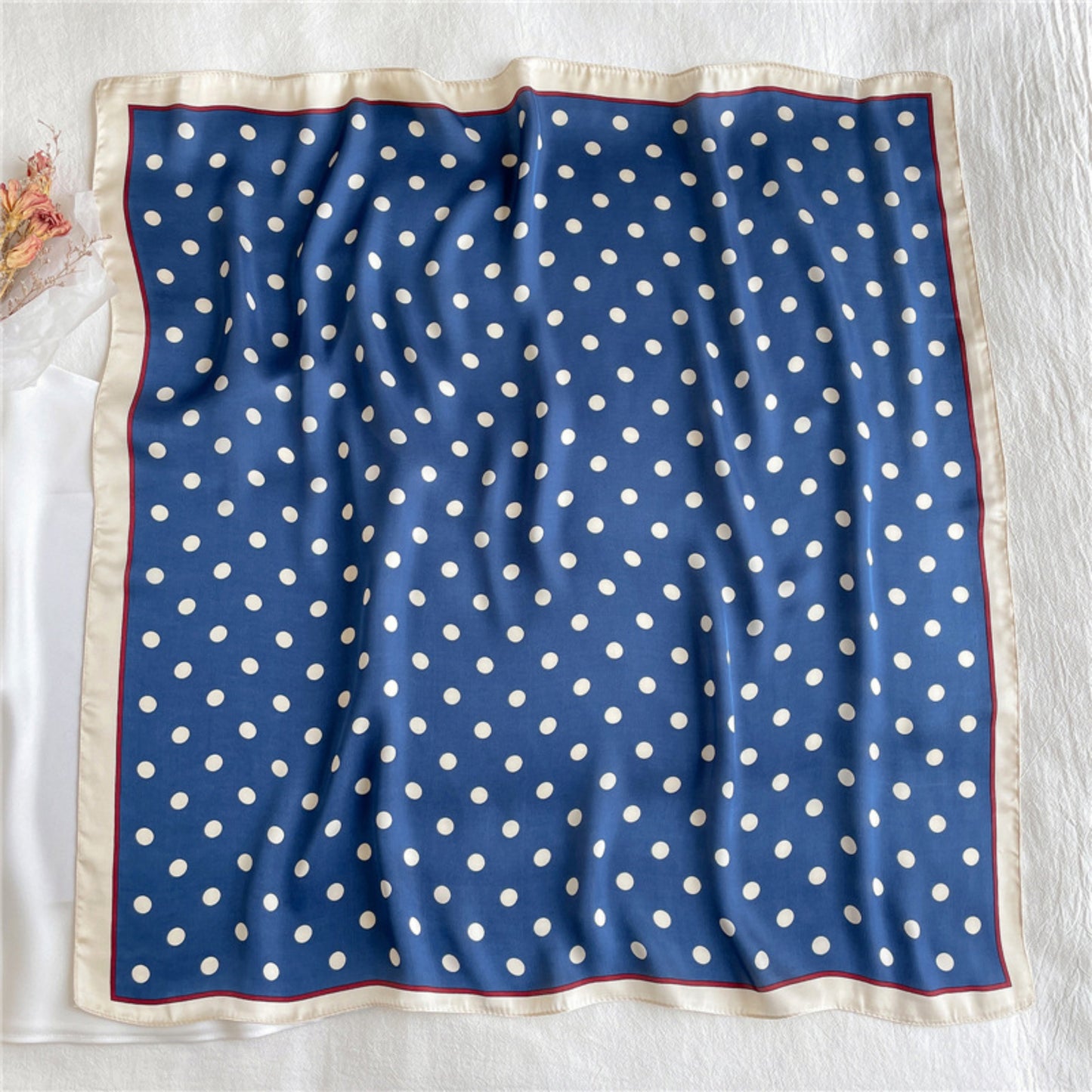 Polka Dot Square Satin Scarf Lightweight Hair Neck Fashion Accessory