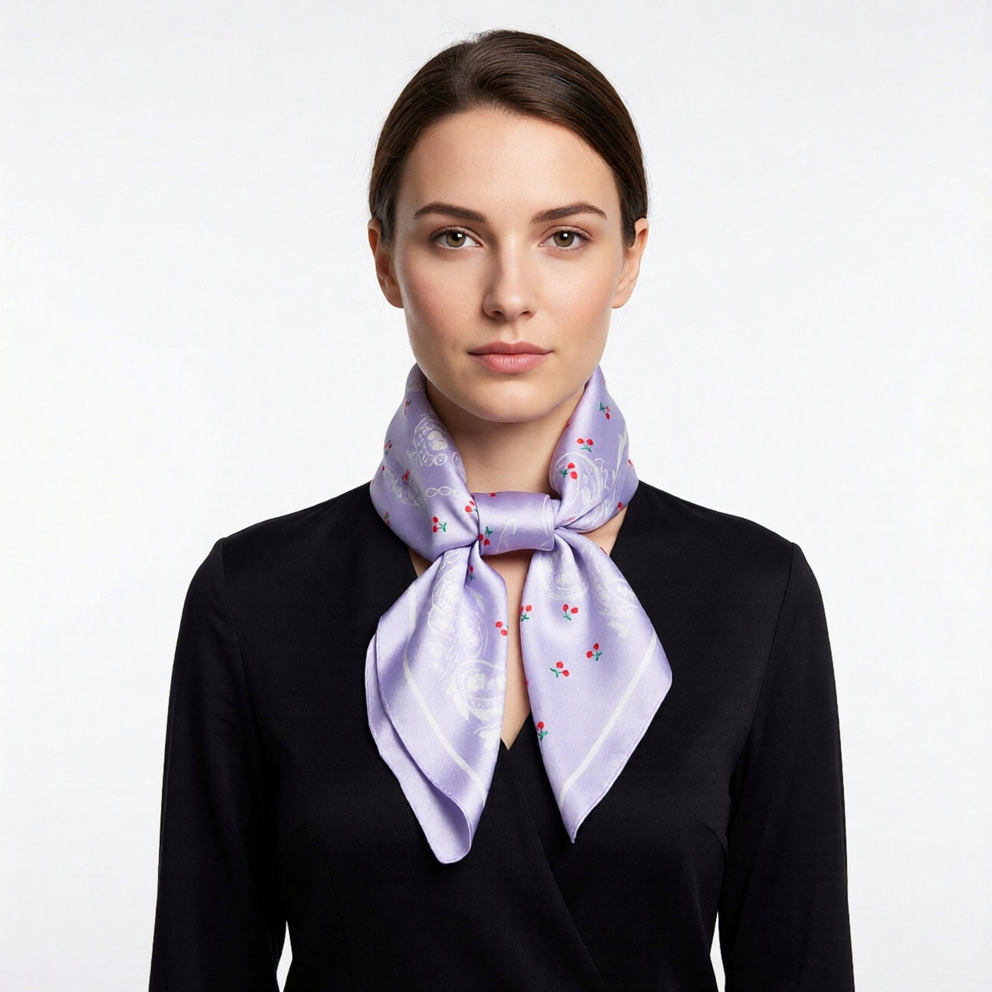 Paisley Cherry Print Square Satin Scarf Lightweight Hair Neck Accessory