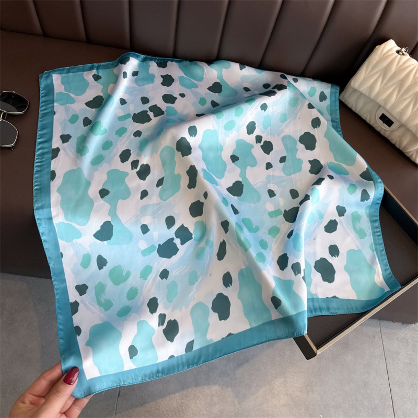 Abstract Print Square Satin Scarf Lightweight Hair Neck Accessory