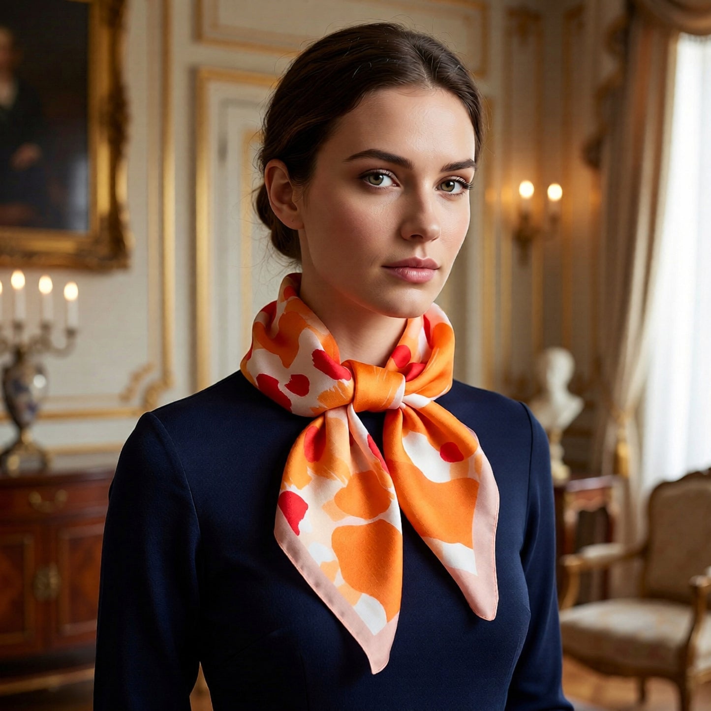 Abstract Print Square Satin Scarf Lightweight Hair Neck Accessory