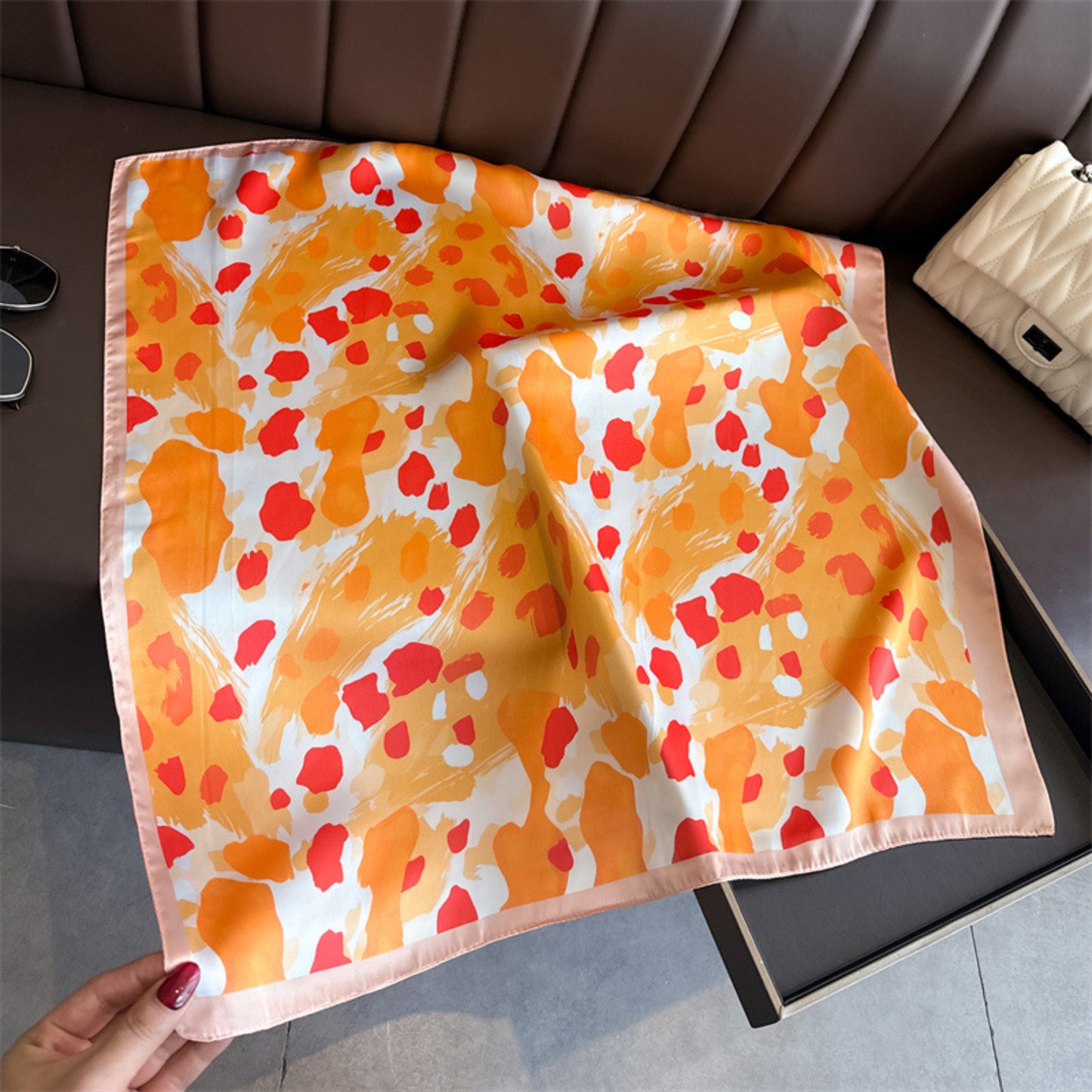 Abstract Print Square Satin Scarf Lightweight Hair Neck Accessory