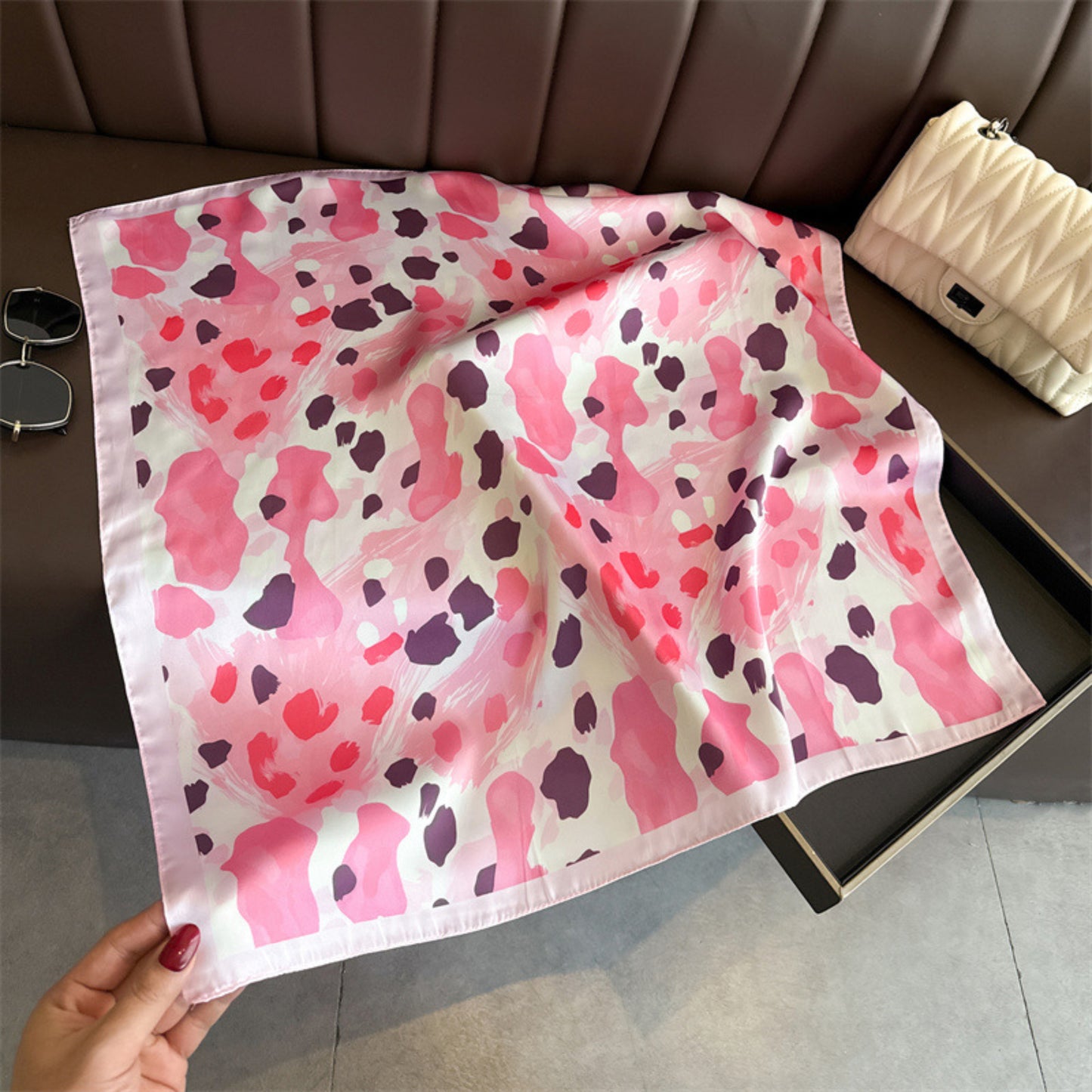 Abstract Print Square Satin Scarf Lightweight Hair Neck Accessory