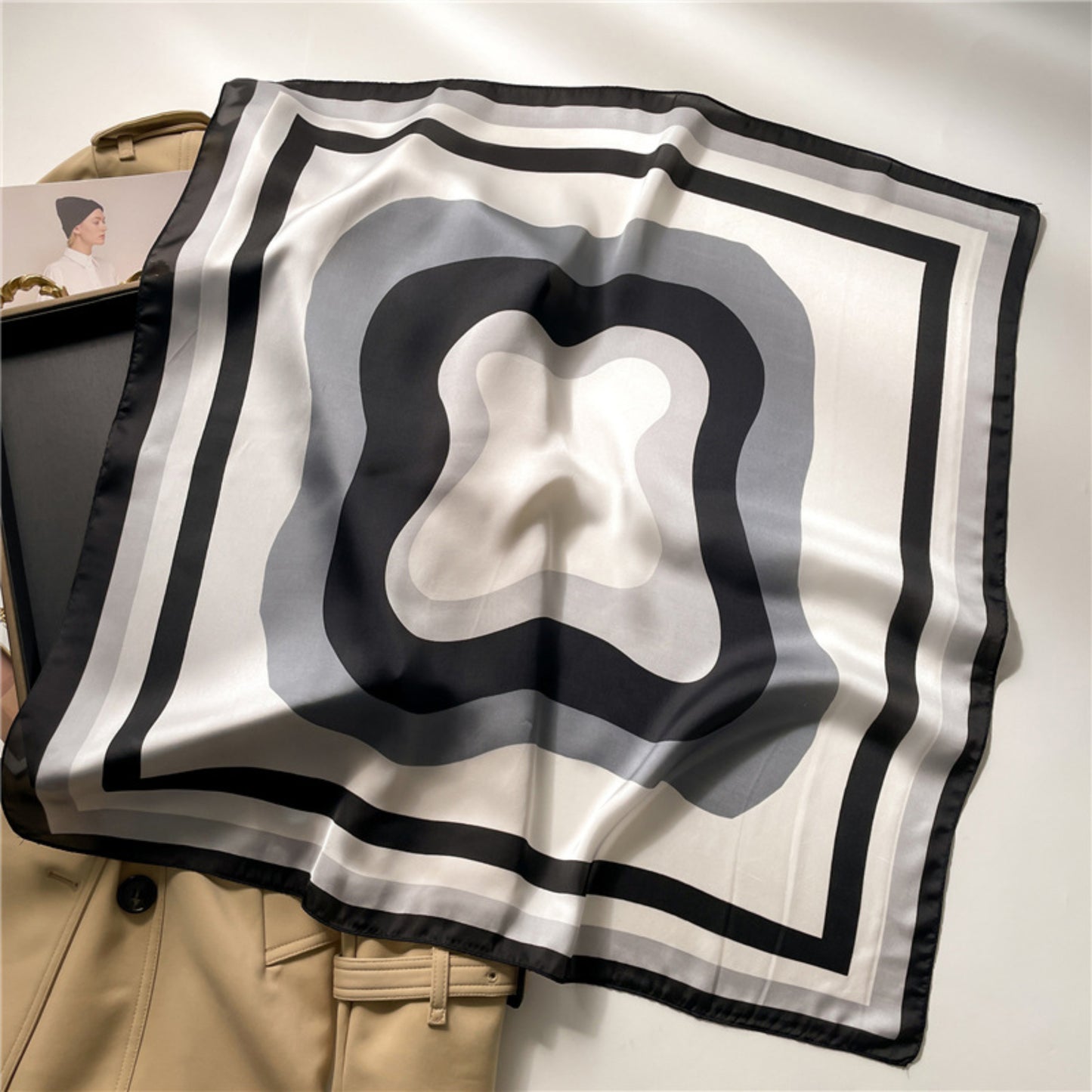 Geometric Color Block Square Satin Scarf Lightweight Hair Neck Accessory