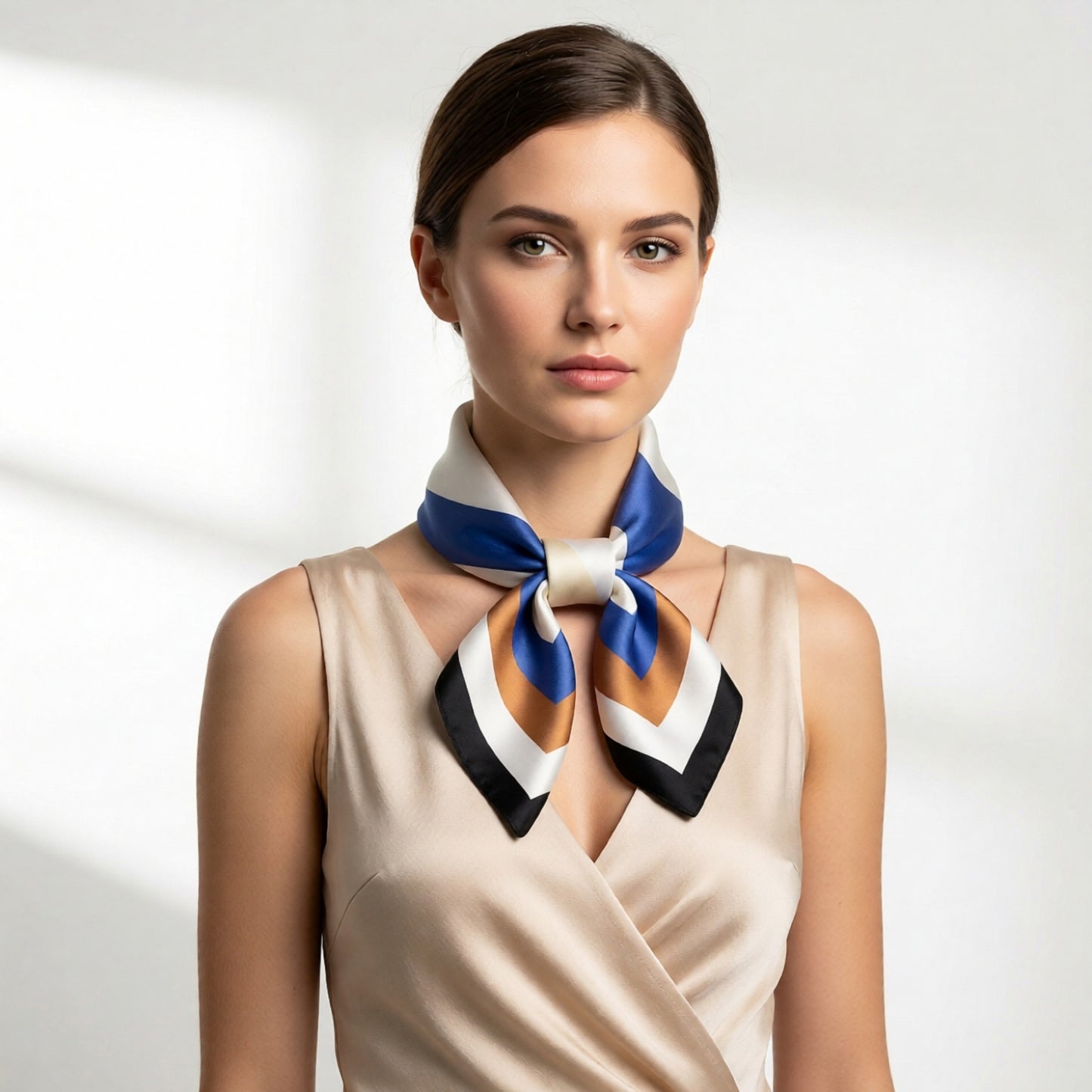 Geometric Color Block Square Satin Scarf Lightweight Hair Neck Accessory