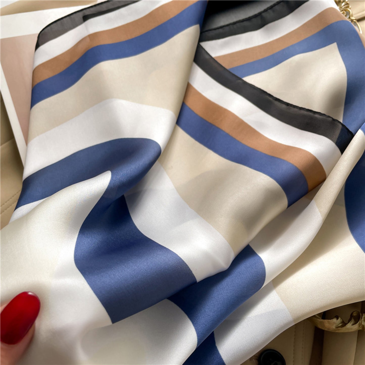 Geometric Color Block Square Satin Scarf Lightweight Hair Neck Accessory