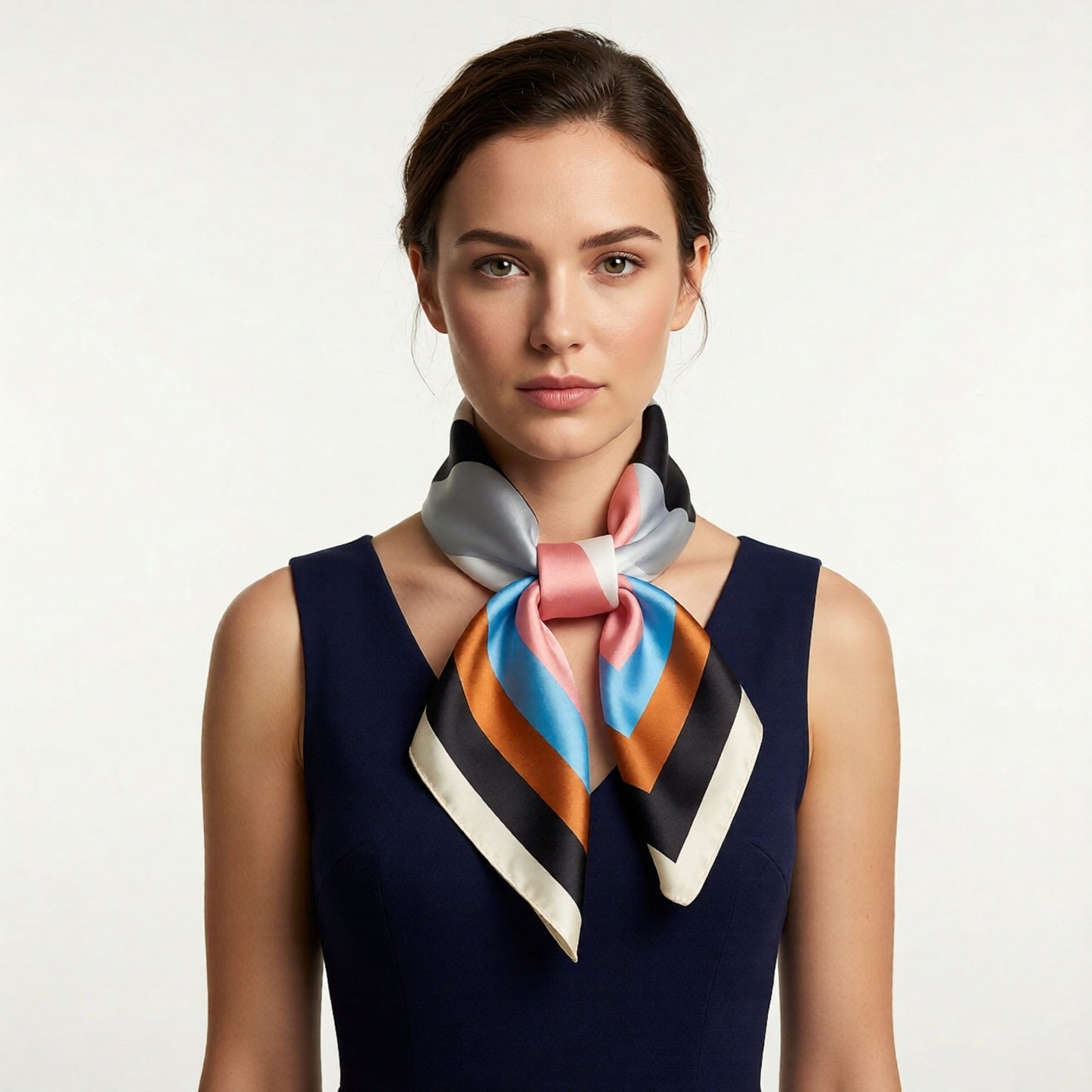 Geometric Color Block Square Satin Scarf Lightweight Hair Neck Accessory