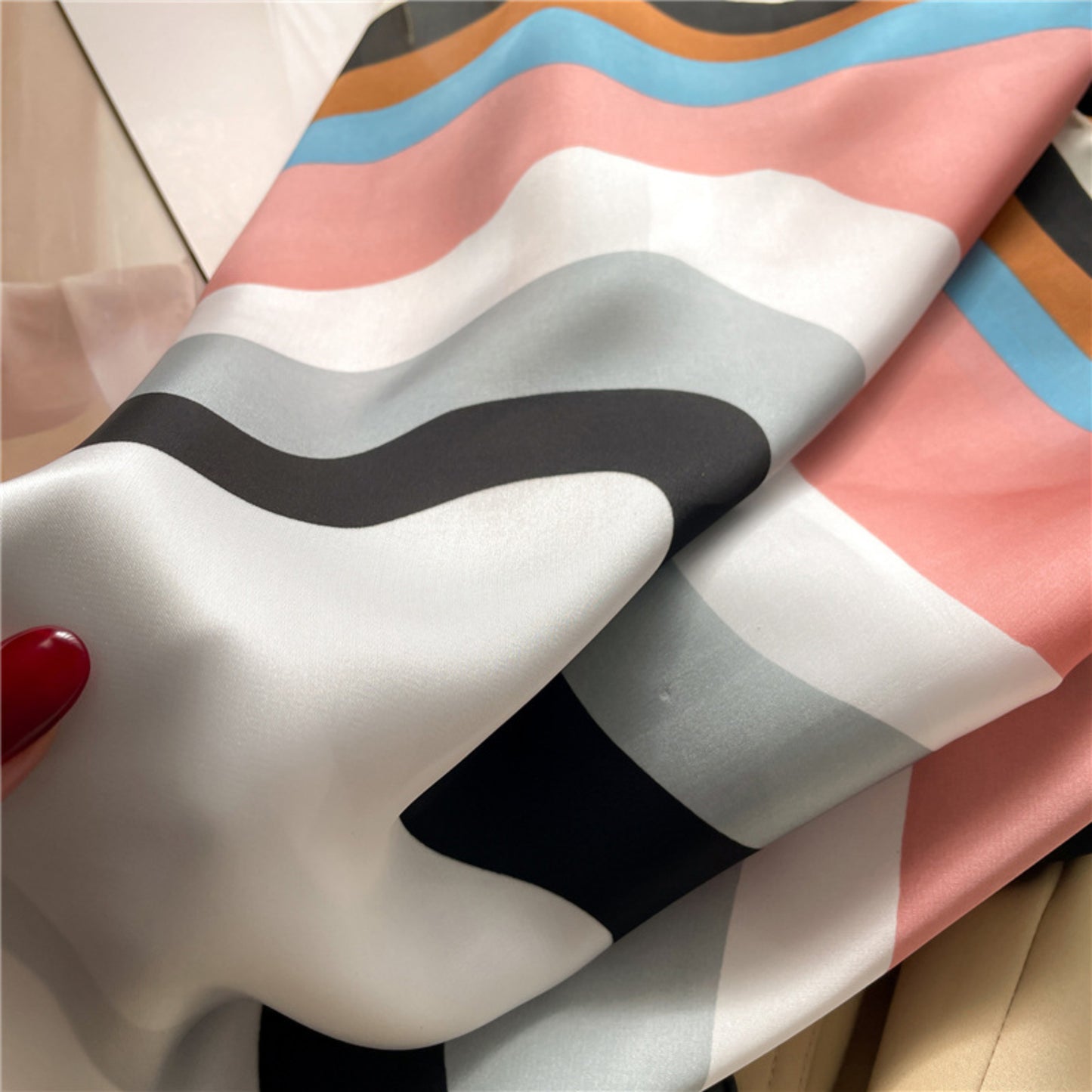 Geometric Color Block Square Satin Scarf Lightweight Hair Neck Accessory