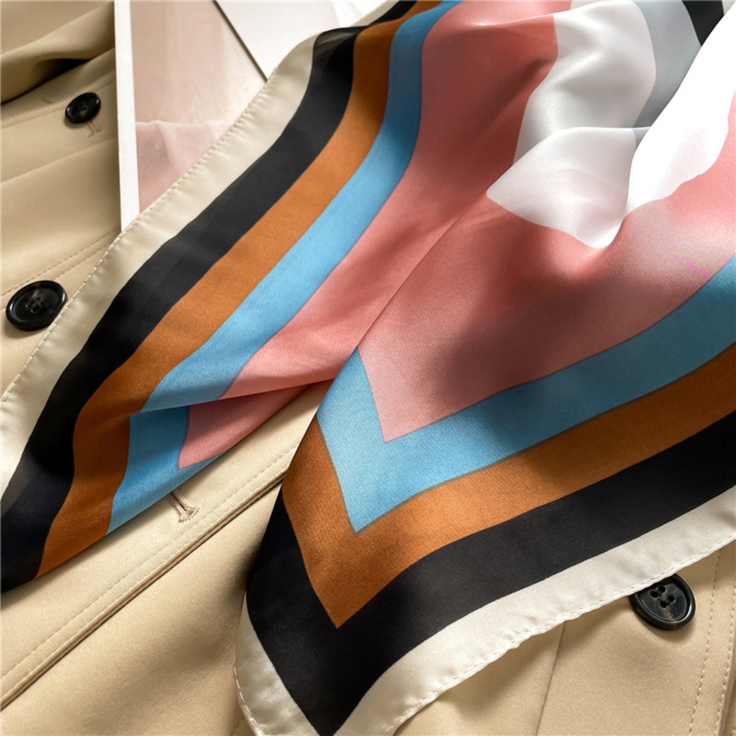 Geometric Color Block Square Satin Scarf Lightweight Hair Neck Accessory