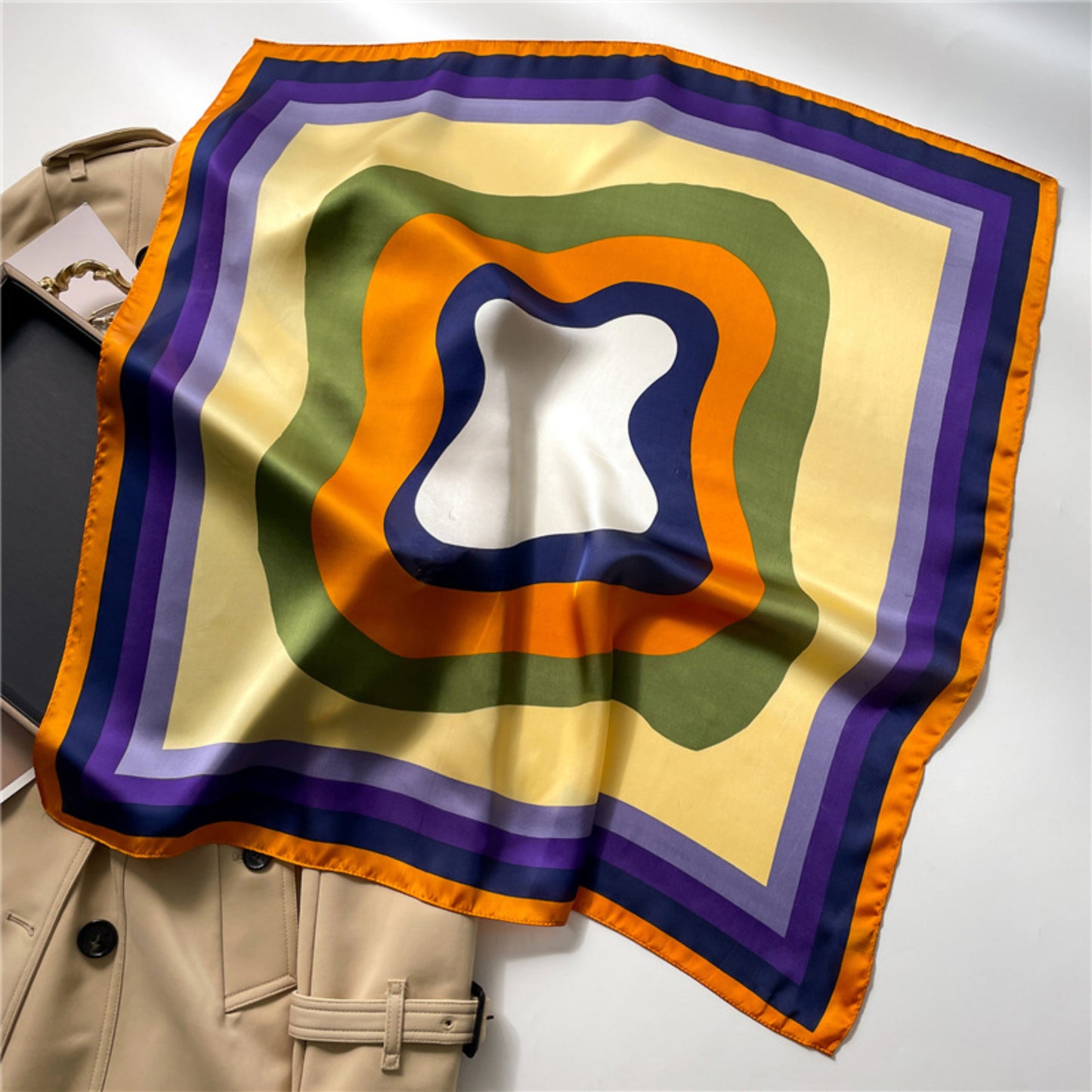 Geometric Color Block Square Satin Scarf Lightweight Hair Neck Accessory