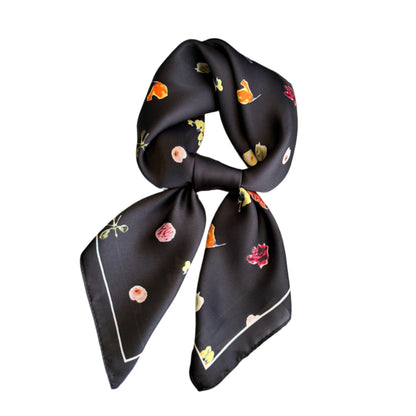 Floral Print Square Satin Scarf Lightweight Soft Hair Neck Accessory