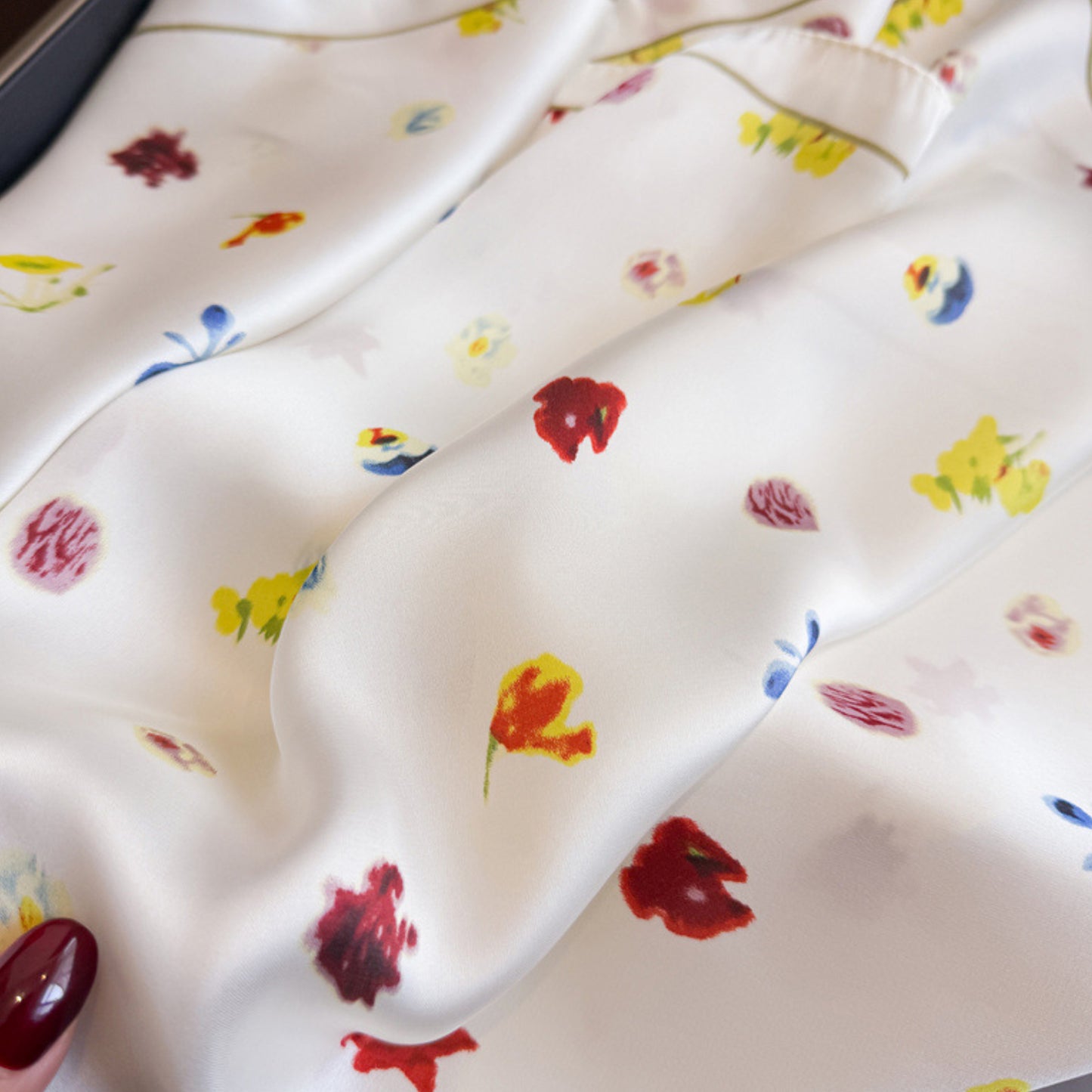 Floral Print Square Satin Scarf Lightweight Soft Hair Neck Accessory