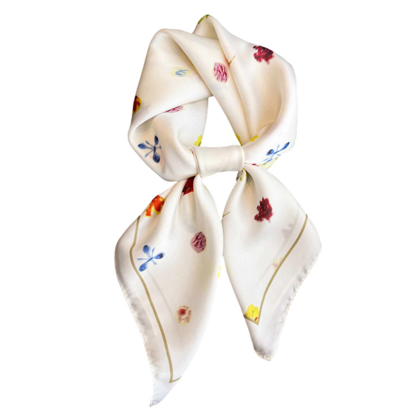 Floral Print Square Satin Scarf Lightweight Soft Hair Neck Accessory