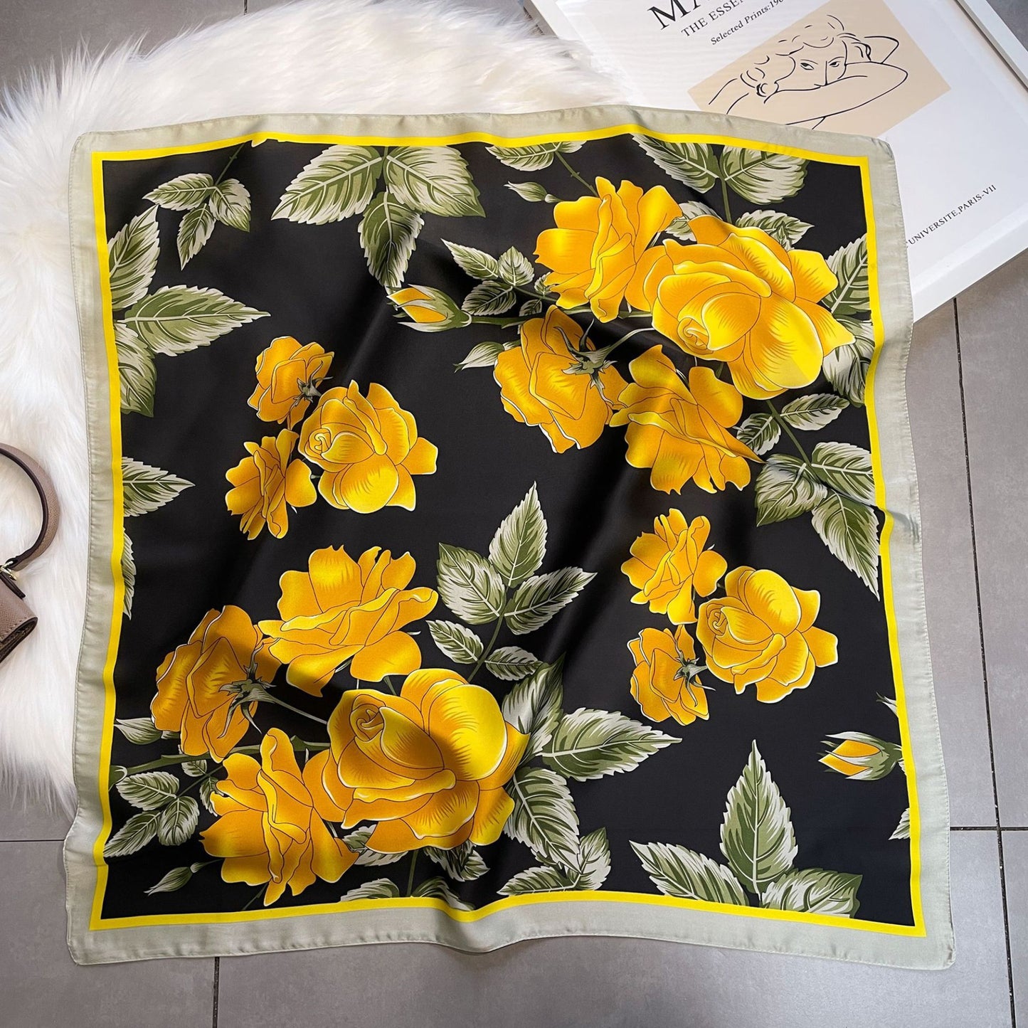 Floral Satin Square Scarf Lightweight Soft Hair Neck Wrap Accessory