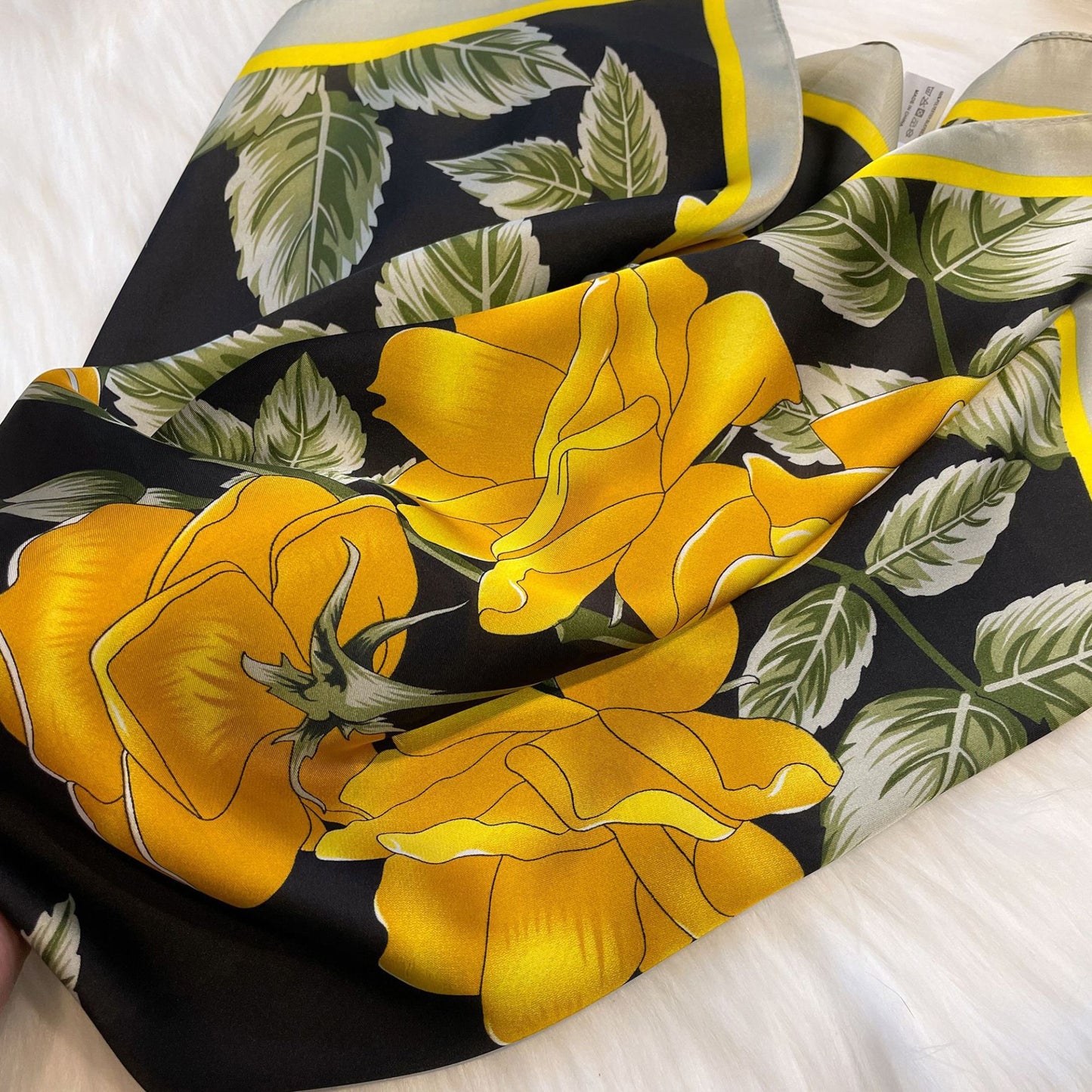 Floral Satin Square Scarf Lightweight Soft Hair Neck Wrap Accessory