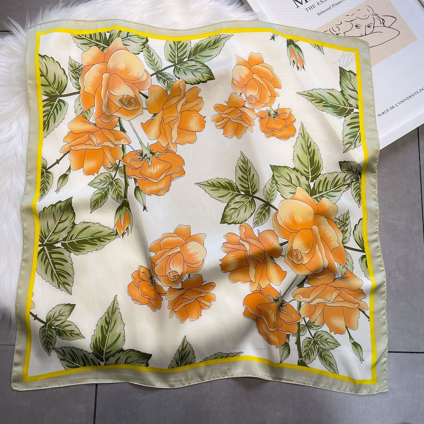 Floral Satin Square Scarf Lightweight Soft Hair Neck Wrap Accessory