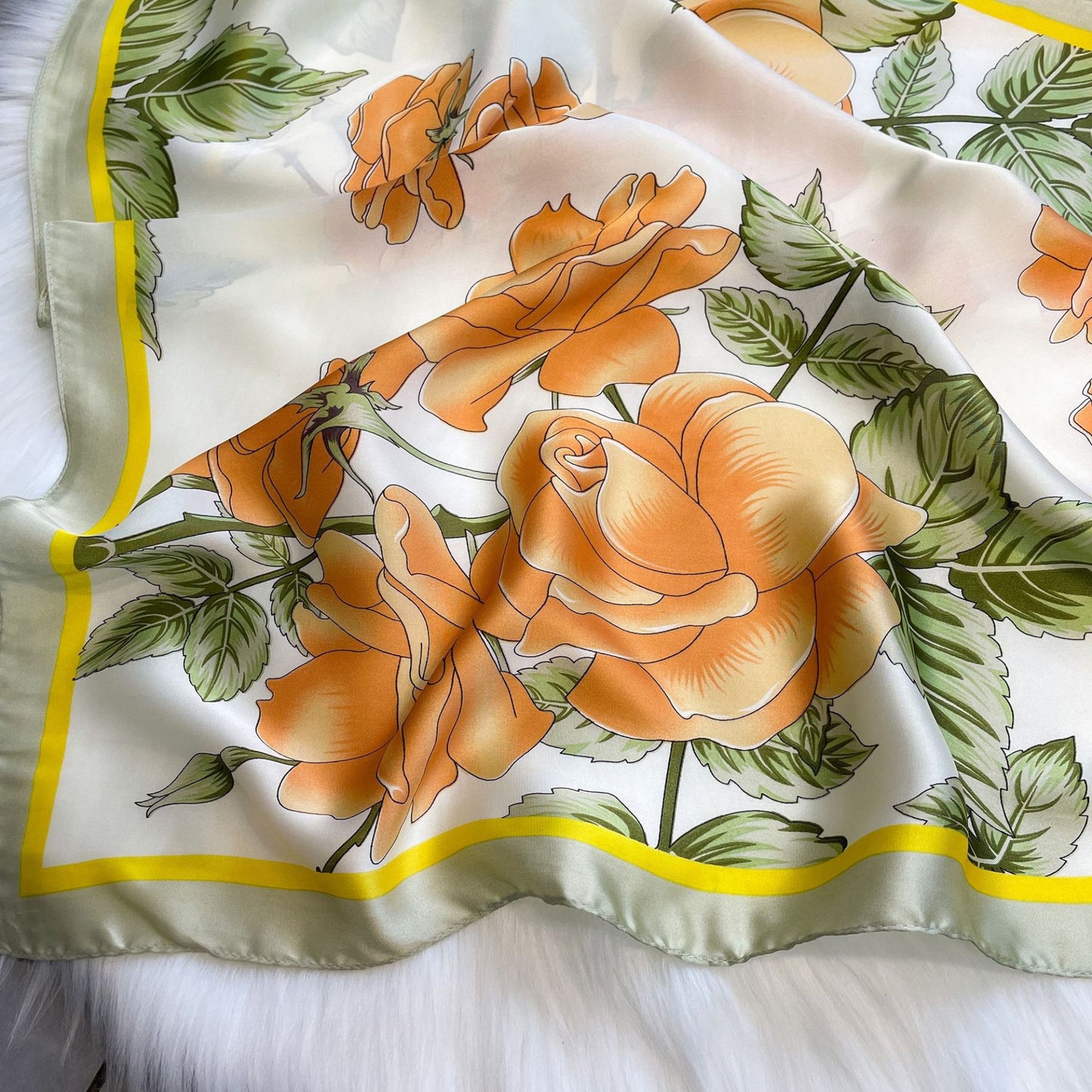 Floral Satin Square Scarf Lightweight Soft Hair Neck Wrap Accessory