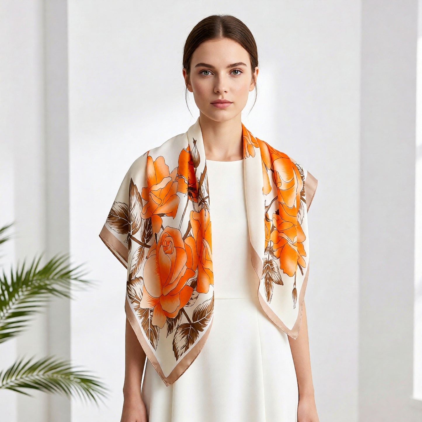 Floral Satin Square Scarf Lightweight Soft Hair Neck Wrap Accessory