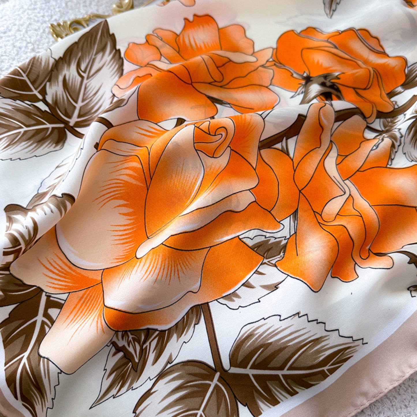 Floral Satin Square Scarf Lightweight Soft Hair Neck Wrap Accessory