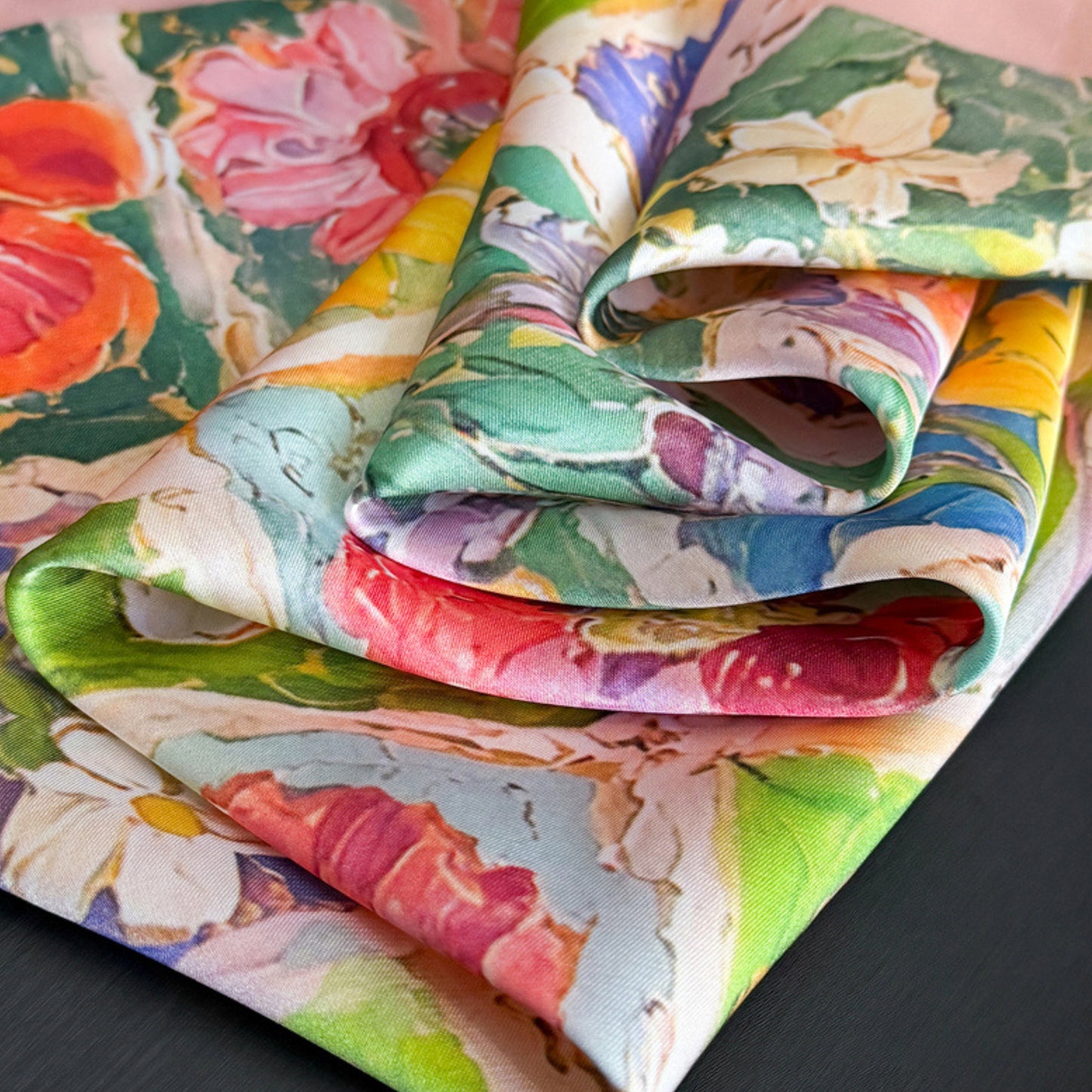 Floral Patchwork Satin Square Scarf Lightweight Soft Hair Neck Wrap Accessory