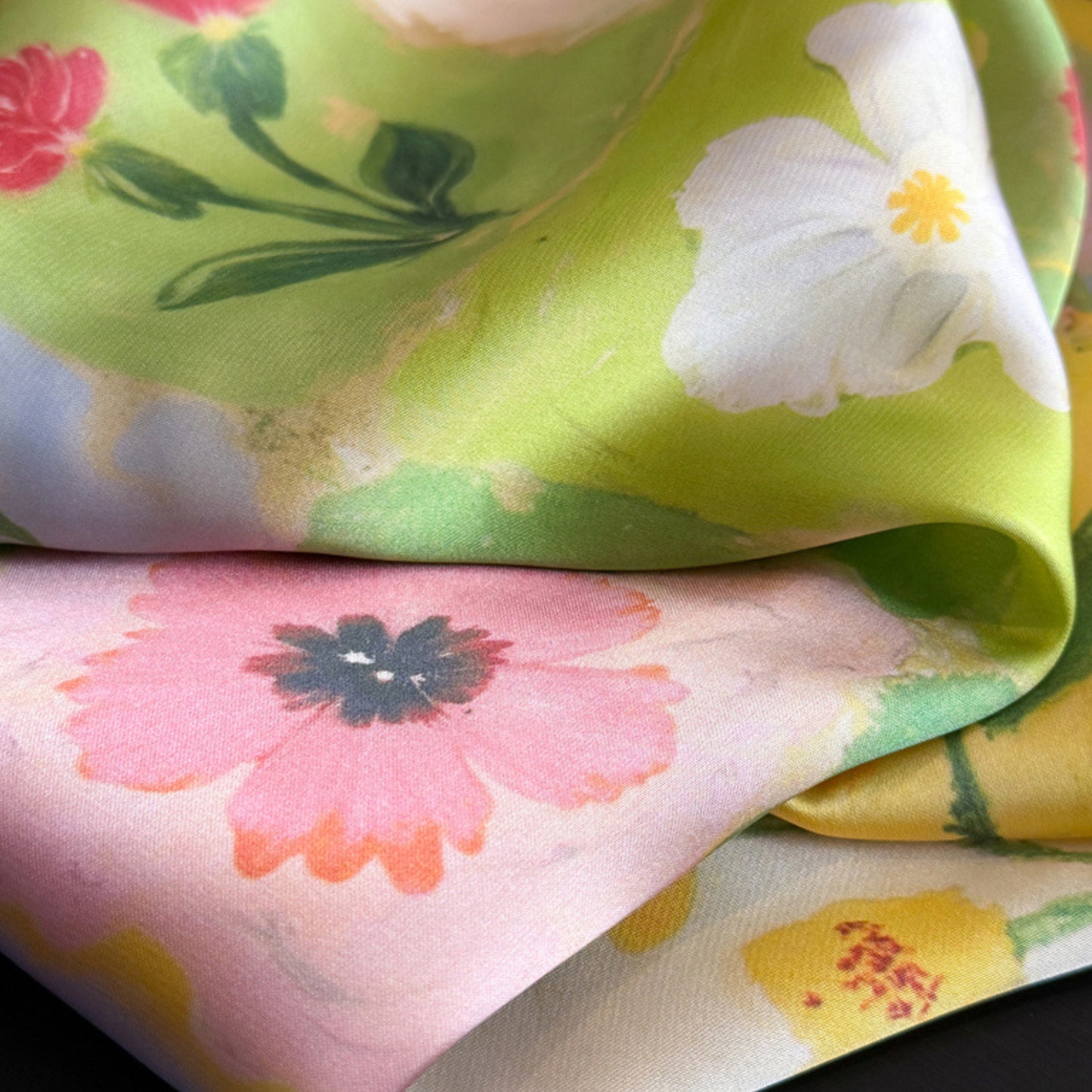 Floral Patchwork Satin Square Scarf Lightweight Soft Hair Neck Wrap Accessory