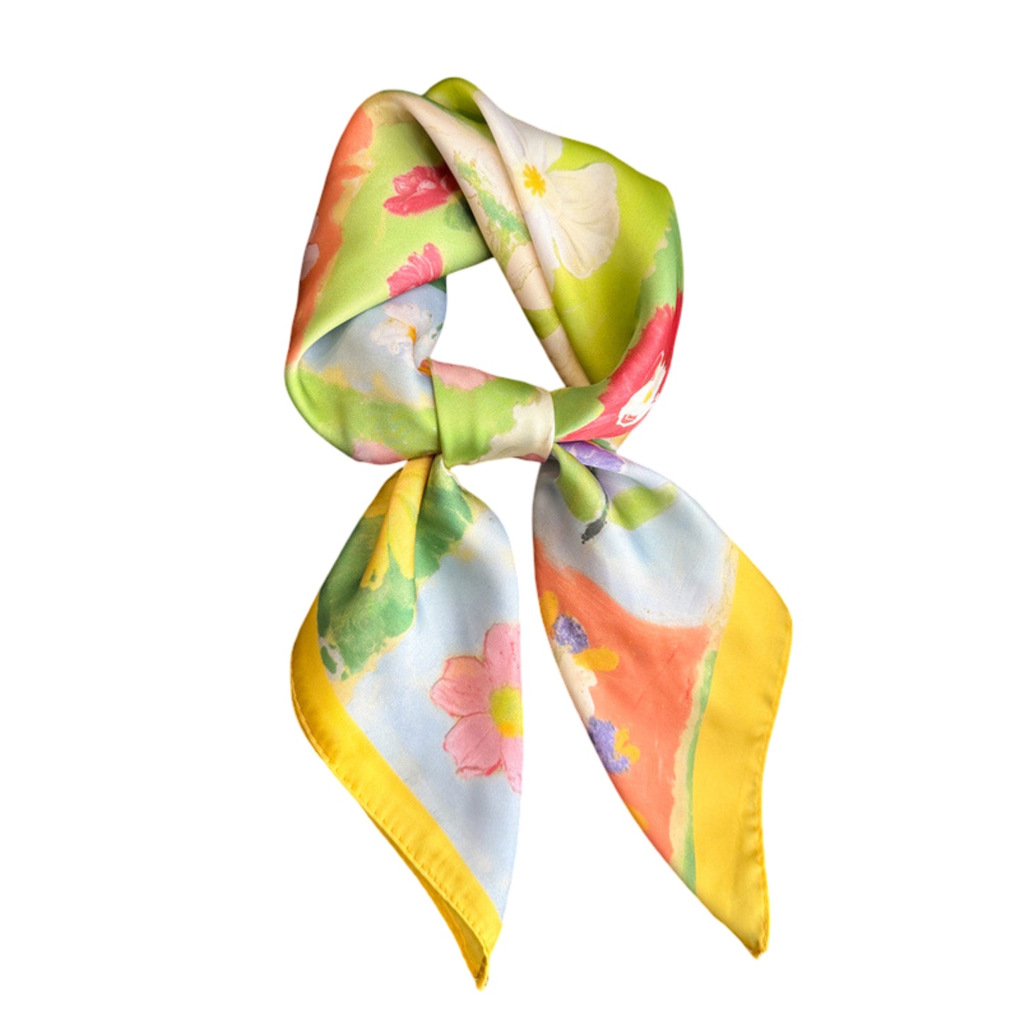 Floral Patchwork Satin Square Scarf Lightweight Soft Hair Neck Wrap Accessory