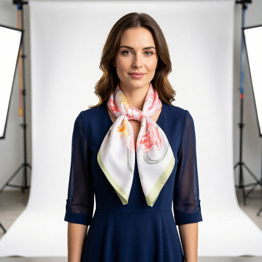 Floral Print Satin Square Scarf Soft Lightweight Hair Neck Wrap Fashion Accessory