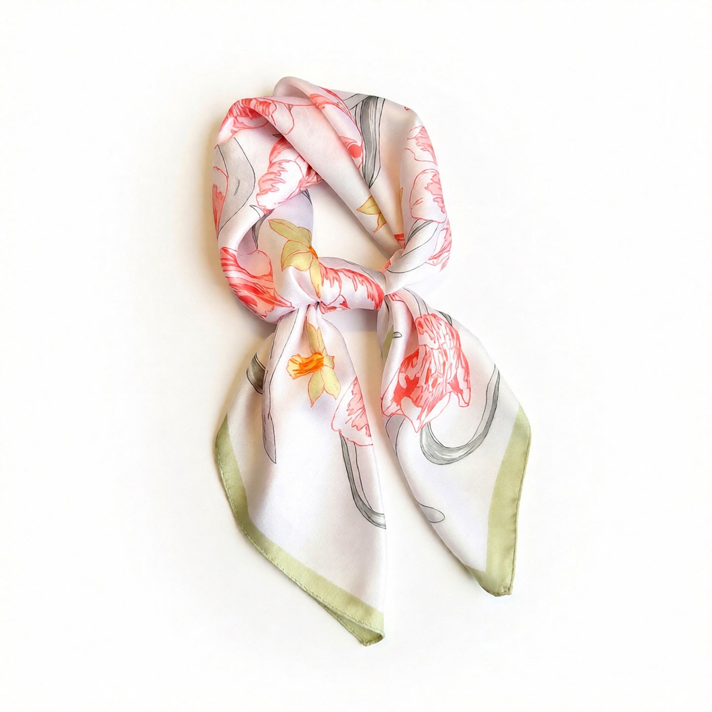 Floral Print Satin Square Scarf Soft Lightweight Hair Neck Wrap Fashion Accessory