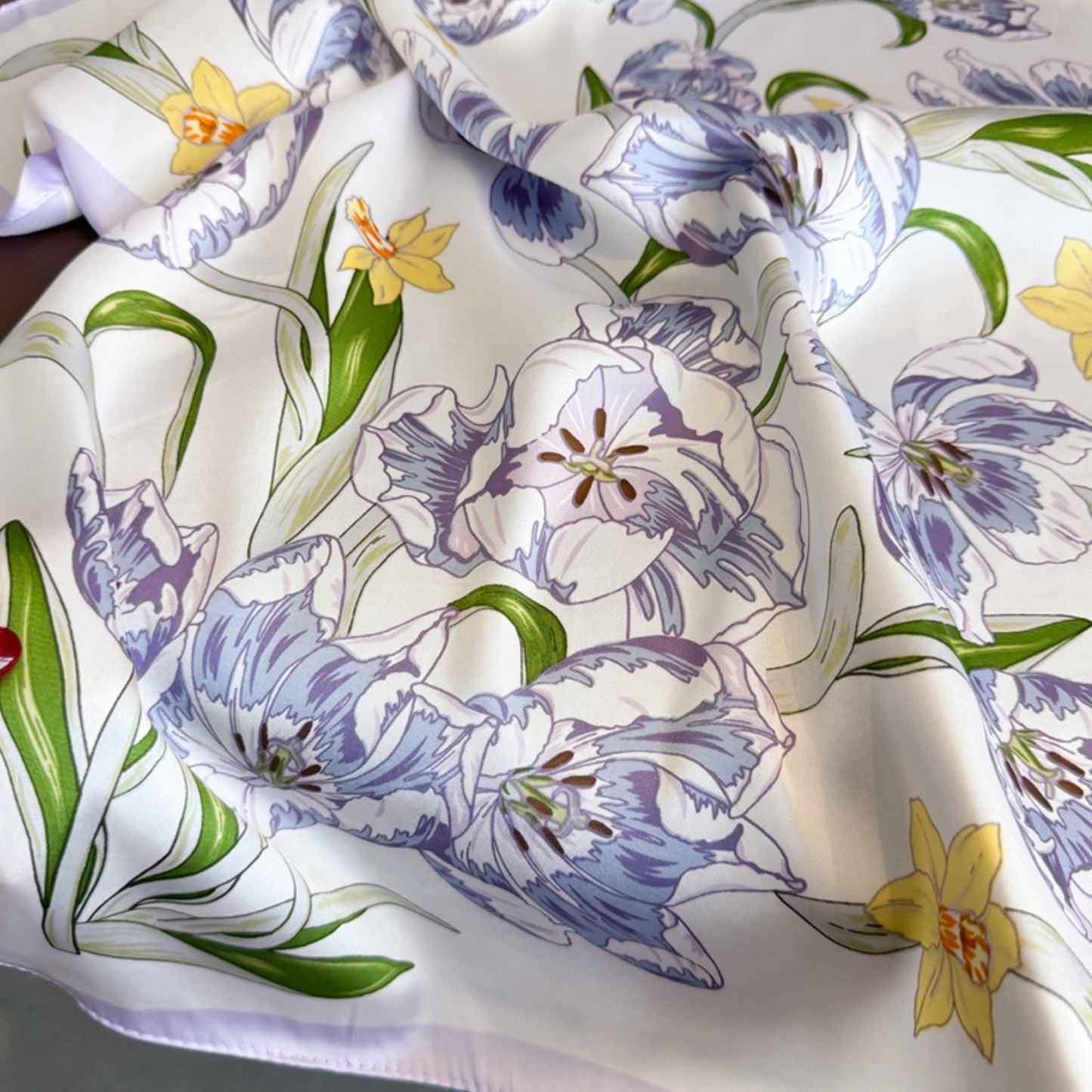 Floral Print Satin Square Scarf Soft Lightweight Hair Neck Wrap Fashion Accessory
