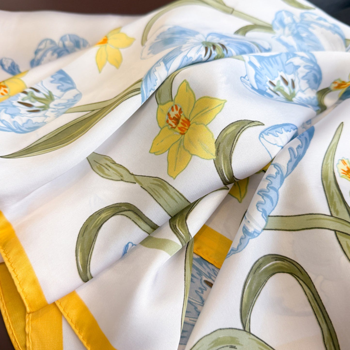 Floral Print Satin Square Scarf Soft Lightweight Hair Neck Wrap Fashion Accessory