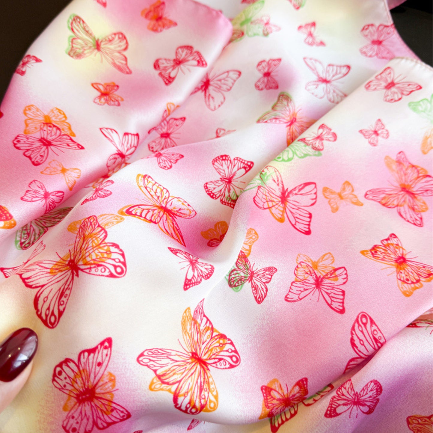 Butterfly Print Satin Square Scarf Lightweight Soft Hair Neck Wrap Fashion Accessory