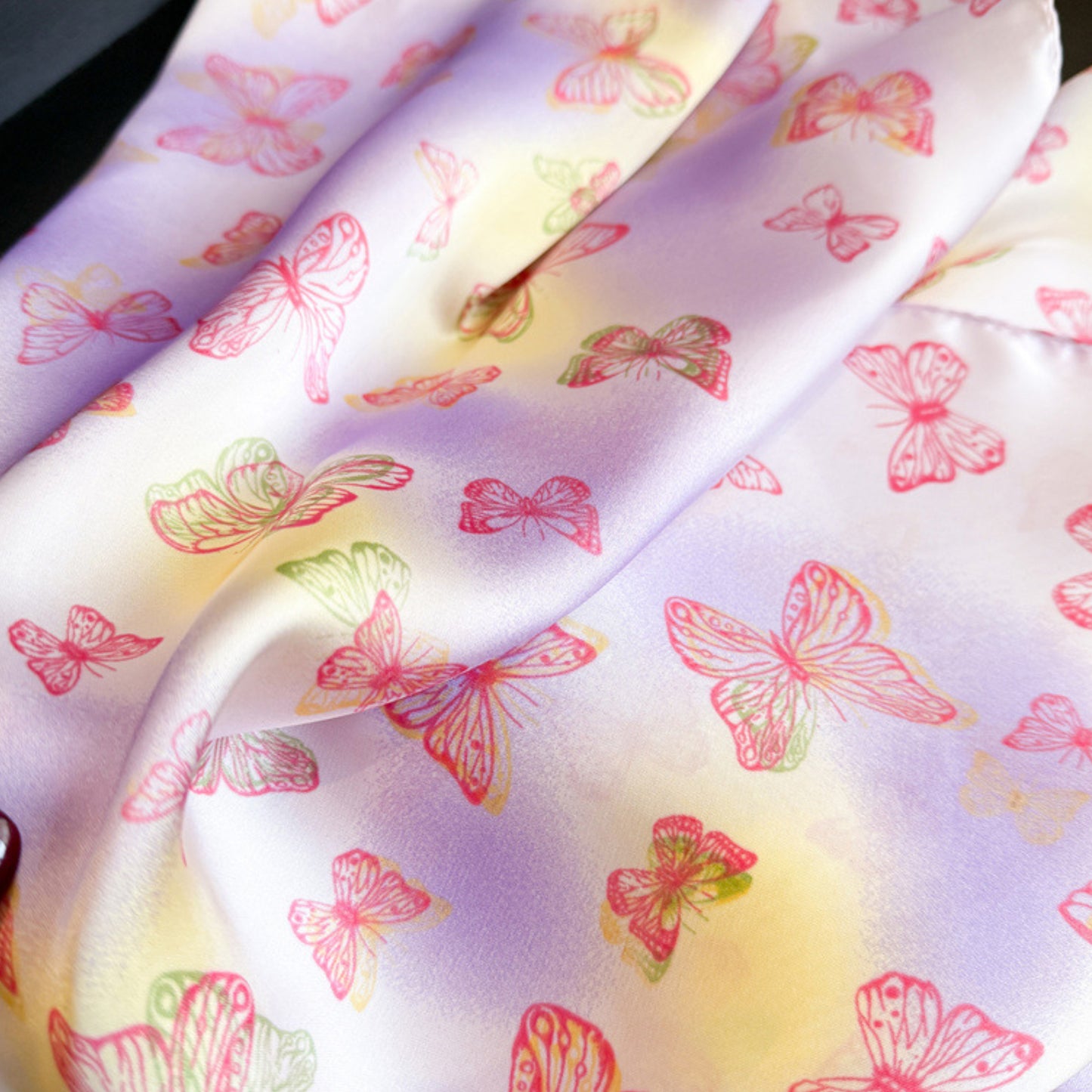 Butterfly Print Satin Square Scarf Lightweight Soft Hair Neck Wrap Fashion Accessory