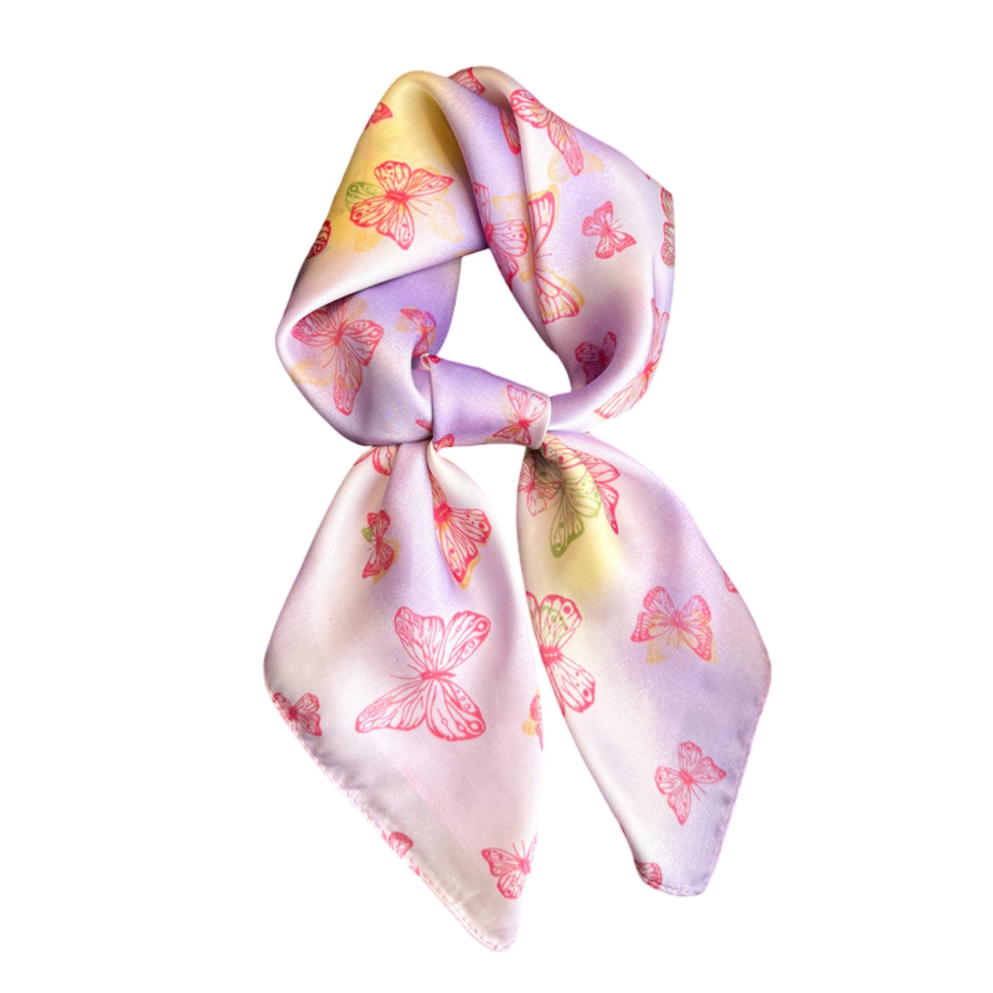 Butterfly Print Satin Square Scarf Lightweight Soft Hair Neck Wrap Fashion Accessory