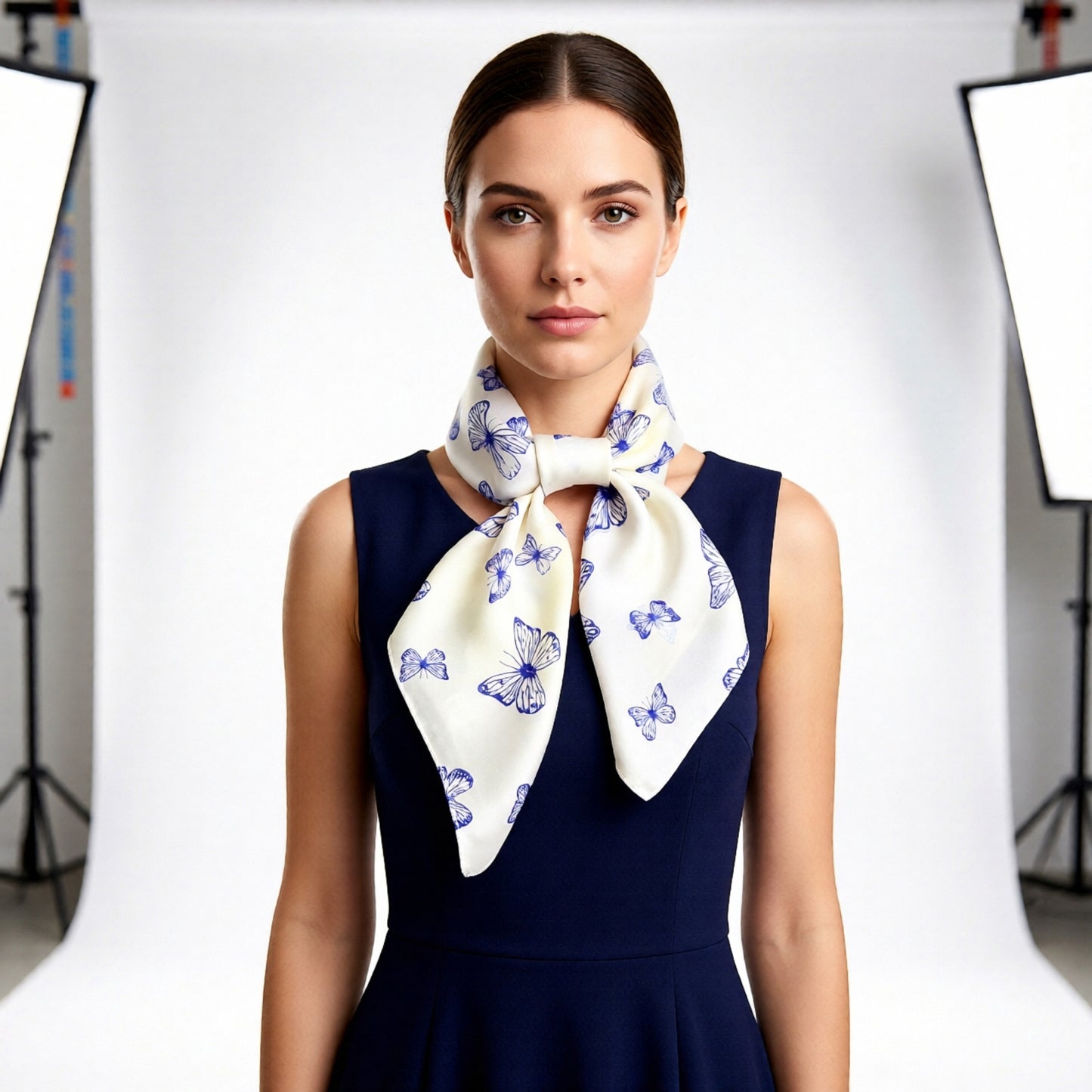Butterfly Print Satin Square Scarf Lightweight Soft Hair Neck Wrap Fashion Accessory