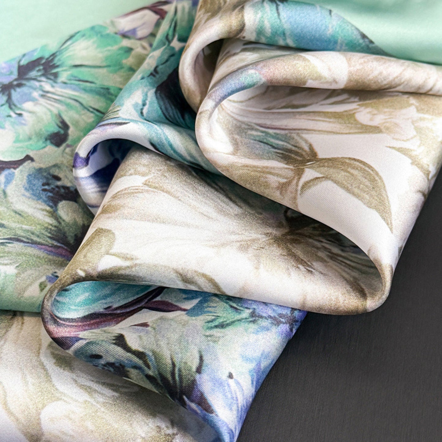 Floral Print Satin Square Scarf Soft Lightweight Hair Neck Wrap Elegant Fashion Accessory