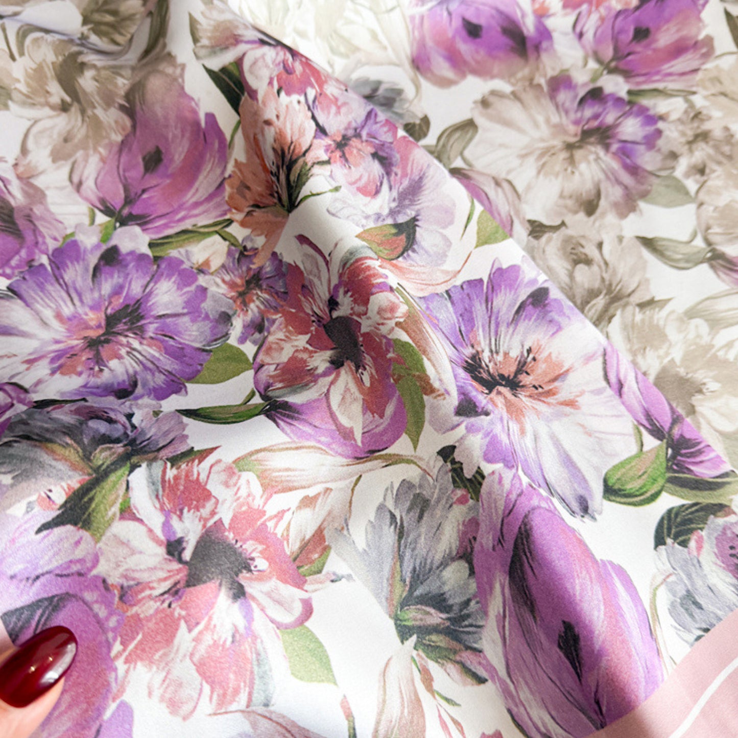 Floral Print Satin Square Scarf Soft Lightweight Hair Neck Wrap Elegant Fashion Accessory
