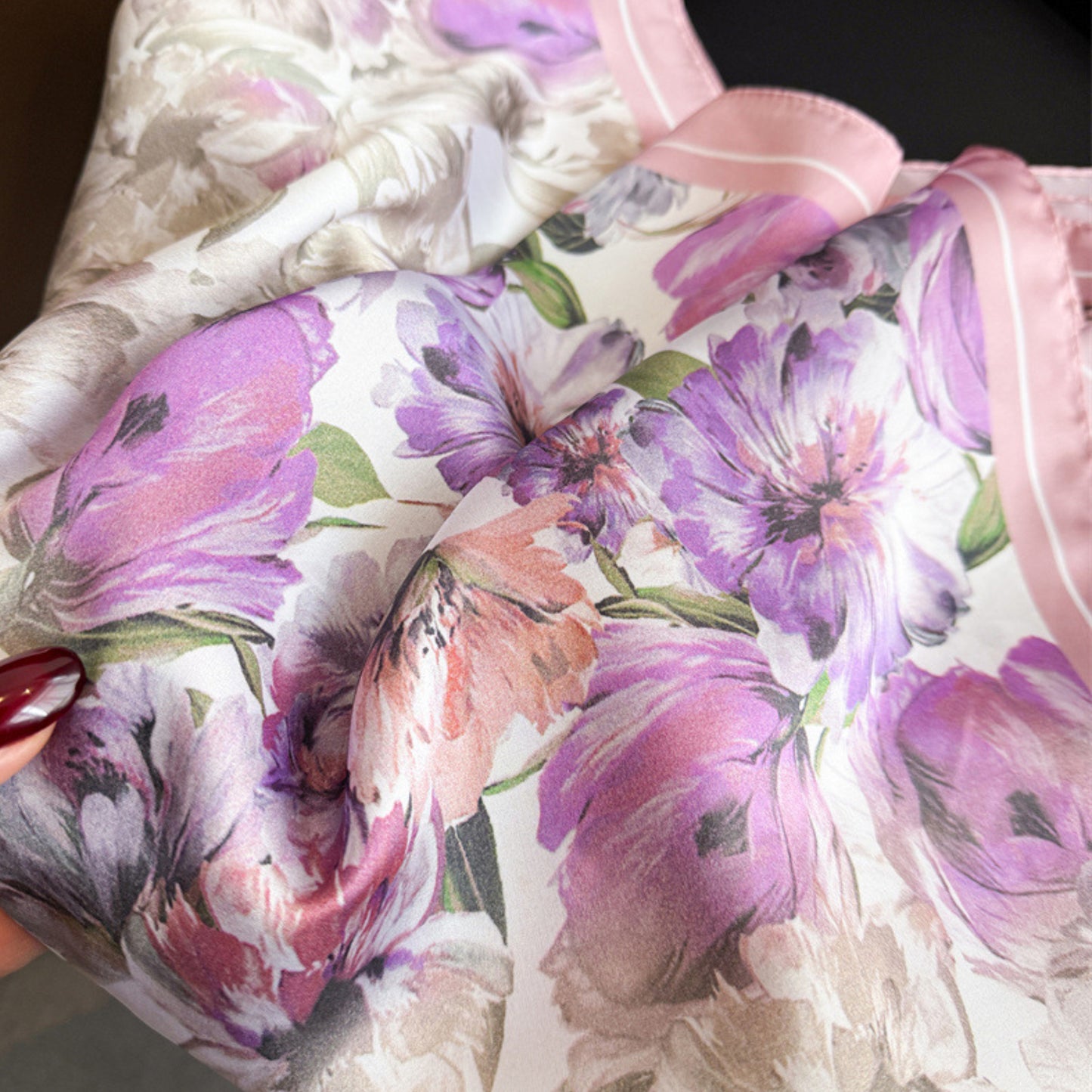 Floral Print Satin Square Scarf Soft Lightweight Hair Neck Wrap Elegant Fashion Accessory