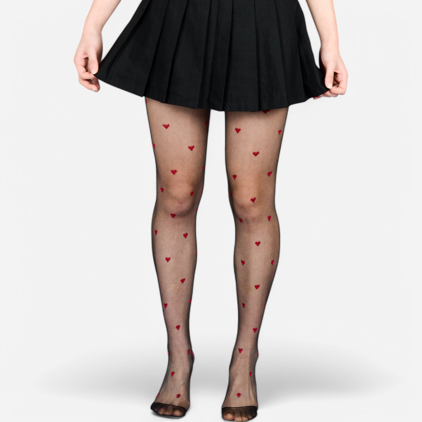 Sheer Heart Pattern Tights with Delicate Allover Embroidery