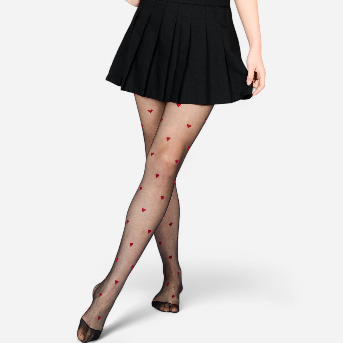 Sheer Heart Pattern Tights with Delicate Allover Embroidery