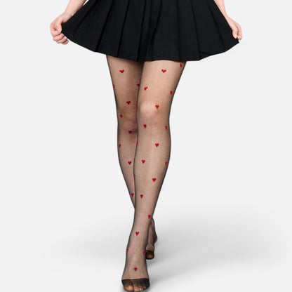 Sheer Heart Pattern Tights with Delicate Allover Embroidery