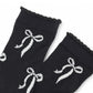 2-Pack Bow Pattern Crew Socks with Scalloped Trim and Contrast Details