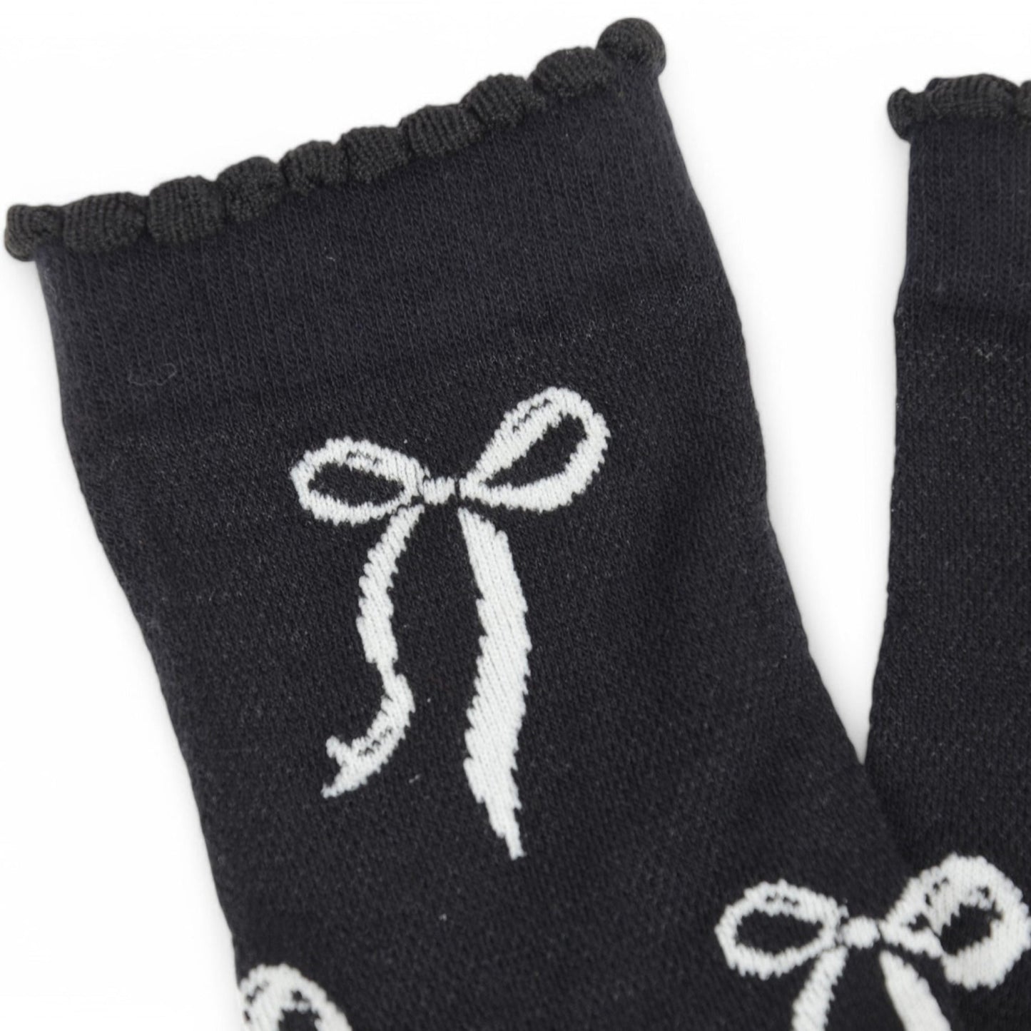 2-Pack Bow Pattern Crew Socks with Scalloped Trim and Contrast Details