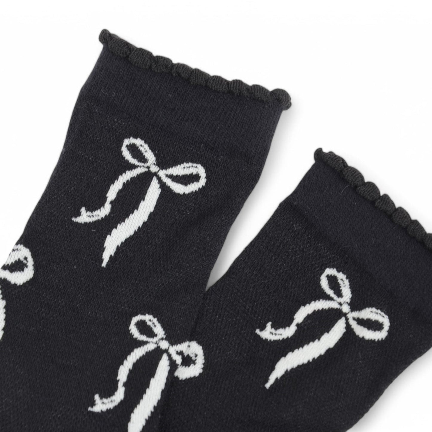 2-Pack Bow Pattern Crew Socks with Scalloped Trim and Contrast Details