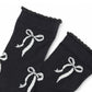 2-Pack Bow Pattern Crew Socks with Scalloped Trim and Contrast Details
